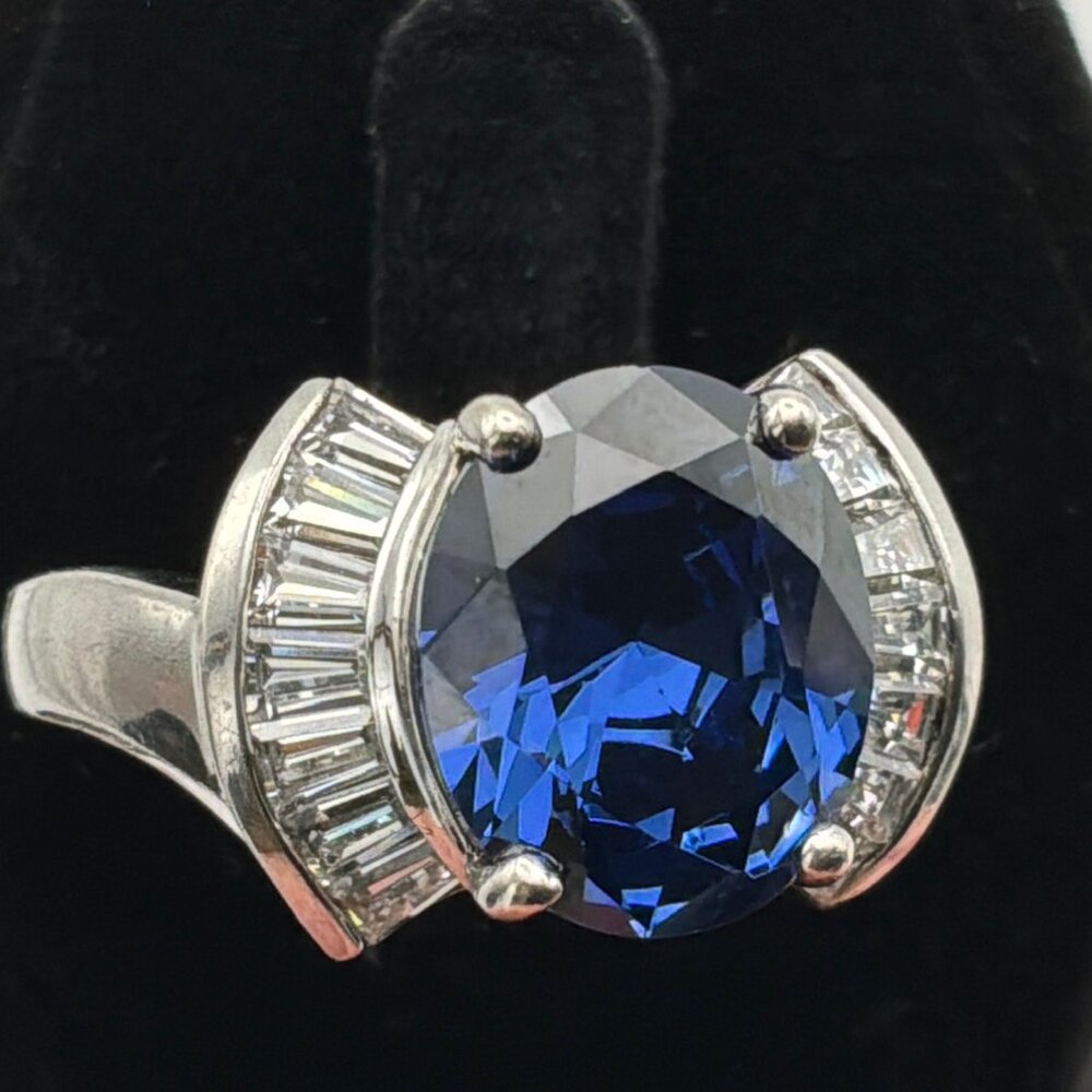 Bella Luce Tanzanite simulant and cubic zirconia ring set in rhodium over sterli